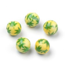 Acrylic Beads Hemp Cannabis Pot Leaf Pattern, 10mm, 20pcs