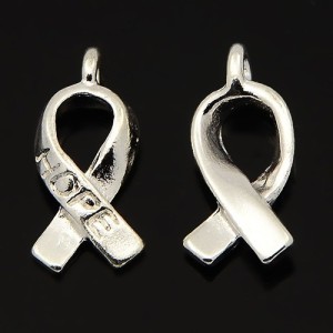 10pc Silver Tone Awareness Ribbon Charms 18x7.5mm, Hole 1.5mm