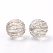 30pc Metal Enlaced Corrugated Round Acrylic Beads, 9.5mm, Hole: 1.5mm