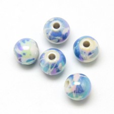 Spray Painted Blue Imitation Pearl Acrylic Beads, 10mm, Hole: 2mm 50pc 