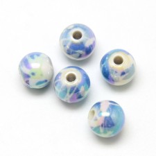 50pc Spray Painted Blue Imitation Pearl Acrylic Beads, 10mm, Hole: 2mm