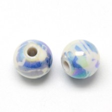 50pc Spray Painted Blue Imitation Pearl Acrylic Beads, 10mm, Hole: 2mm