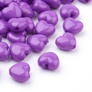 50pc Purple Heart Acrylic Beads, 10x11mm, Hole: 2mm
