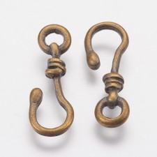 10pc Antique Bronze Hook Clasps Nickle Free 22x7mm - Bronze