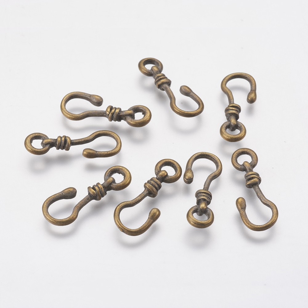 10pc Antique Bronze Hook Clasps Nickle Free 22x7mm - Bronze