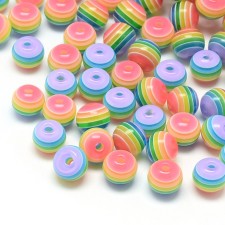 8mm Rainbow Stripe Resin Round Beads Pride 100pcs