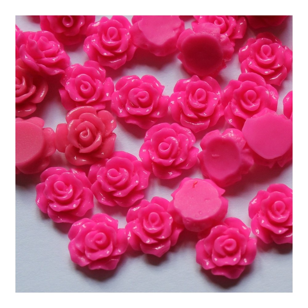 10pc Resin Flatback Roses Hot Pink 13mm
