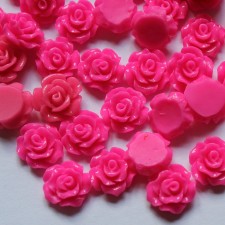 10pc Resin Flatback Roses Hot Pink 13mm