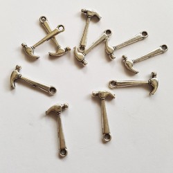 10pc Sliver Hammer Tools Charms 20x9mm