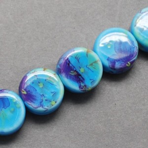 10pc Handmade Porcelain Clay Beads Flat Round Dodger Blue, 11x6mm, Hole: 2mm