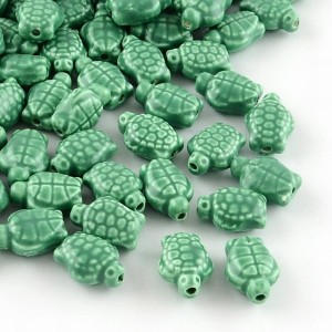 4pc Handmade Porcelain Turtle Beads 18x14x9mm 
