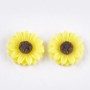 10pc Resin Cabochons, Sunflower, Yellow, 15x5mm