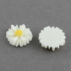 10pc Resin Cabochons, Daisy, White, 13x4mm