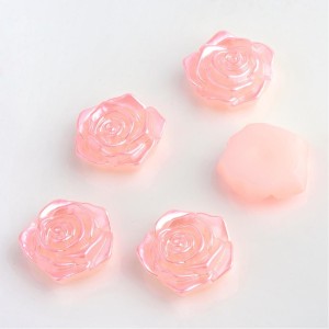 10pc - Pink Satin Resin Flatback Rose Flower 18mm