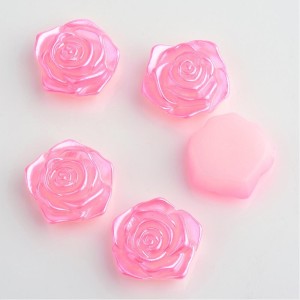 10pc - Hot Pink Satin Resin Flatback Rose Flower 18mm