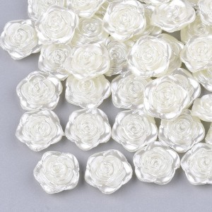 10pc - White Satin Resin Flatback Rose Flower 12mm