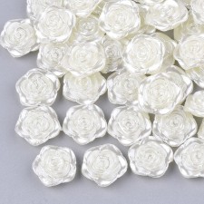 White Satin Roses Resin Flatback Flower Embellishment Cabochons 12mm 20pcs