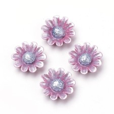 10pc Resin Cabochons, Daisy, Pale Violet Red, 13x4mm