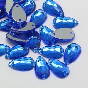 10pc  - Sew On Tear Drop Rhinestone Acrylic 20x12mm - Blue