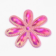 2pc Large Transparent Acrylic Cabochons, AB Color Plated, Faceted, Flower, Camellia, 46x4mm