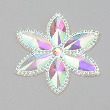 2pc Large Transparent Clear AB Acrylic Cabochons, AB Color Plated, Faceted, Flower 46x4mm