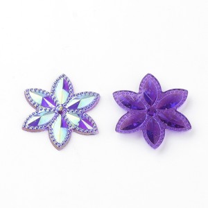 2pc Large Transparent Medium Purple Acrylic Cabochons, AB Color Plated, Faceted, Flower 46x4mm
