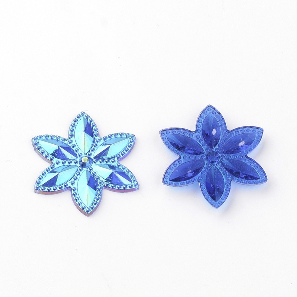 2pc Large Transparent Blue Acrylic Cabochons, AB Color Plated, Faceted, Flower 46x4mm 2pc Large Transparent Blue Acrylic Cabochons, AB Color Plated, Faceted, Flower 46x4mm