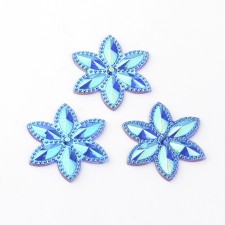 2pc Large Transparent Blue Acrylic Cabochons, AB Color Plated, Faceted, Flower 46x4mm