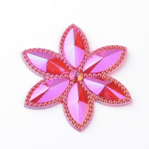 2pc Large Transparent AB Red Acrylic Cabochons, AB Color Plated, Faceted, Flower 46x4mm