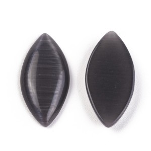 1pc Cat Eye Cabochons, Black, Oval/Rice, about 10mm wide, 20mm long, 3mm thick