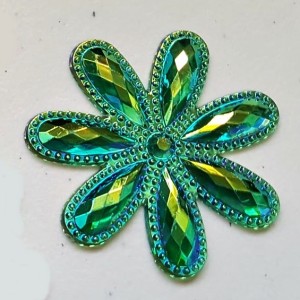2pc Large Transparent Green AB Acrylic Cabochons, AB Color Plated, Faceted, Flower 46x4mm