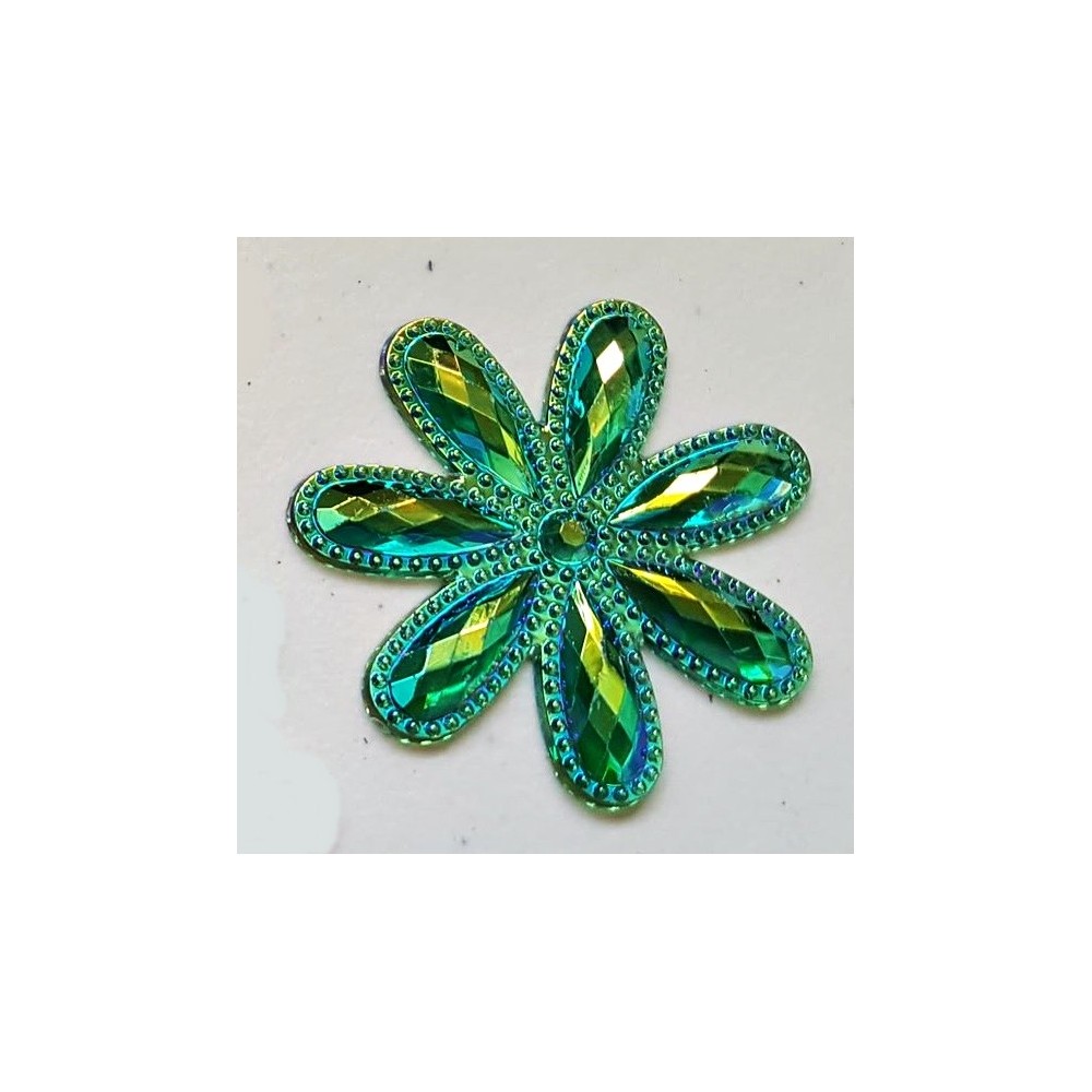 2pc Large Transparent Green AB Acrylic Cabochons, AB Color Plated, Faceted, Flower 46x4mm