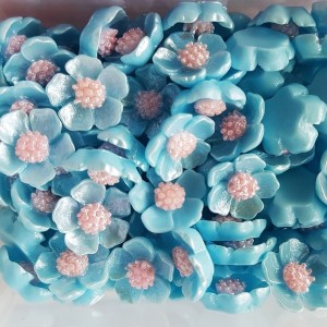 10pc Imitation Pearl Resin Cabochons, Flower, Lt. Blue , 12x12.5x3.5mm
