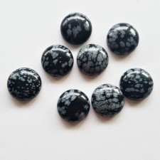 Natural Snowflake Obsidian Flat Back Round Cabochons, 18mm 1pc