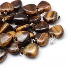 Heart Natural Tiger Eye Pendants, with Platinum Tone Brass Findings,18x17mm