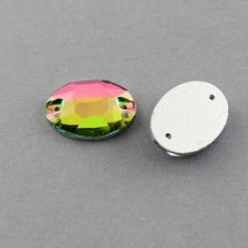 10pc Sew on Rhinestone, Electroplate Glass, Two Holes, Cabochon Faceted, Oval, 18x13x5mm, Hole: 1mm