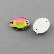 18x13mm Sew on Rhinestone, Electroplate Glass, Two Holes, Cabochon Faceted, Oval 10pcs