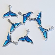 1pc Silver Enamel Whales Tail Dolphin Tail Pendant Double Sided 20x18mm