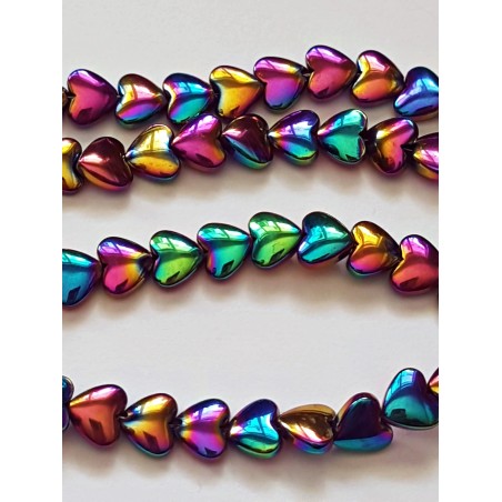 Hematite Heart Beads Non-Magnetic Plated Rainbow 6x6mm