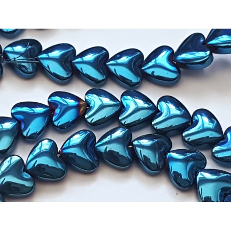 Hematite Heart Beads Non-Magnetic Plated Blue 6x6mm