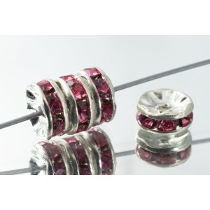 10pc Rhinstone Glass Spacer Beads Silver with Rose 8x4mm
