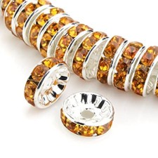 10pc Rhinstone Glass Spacer Beads Silver with Rose 8x4mm