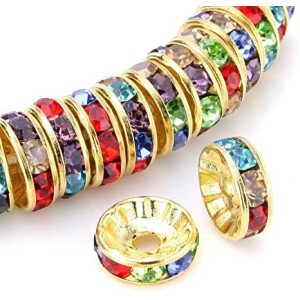 10pc Rhinstone Glass Spacer Beads Gold with Muti Color Stone 10x4mm
