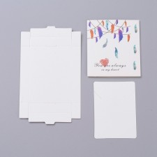 10pc Kraft Paper Boxes and Necklace Jewelry Display Cards, Packaging Boxes, with Feather Pattern, White