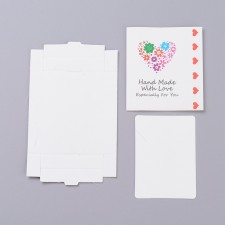 10pc Kraft Paper Boxes and Necklace Jewelry Display Cards, Packaging Boxes, with Hand Made Pattern, White