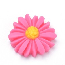 Pink Daisy Resin Flower Embellishment Cabochons, 15mm - 10pc