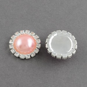 2pc Acrylic Cabochons, with Grade A Rhinestone and Brass Cabochon Settings, Silver Peach, 14.5x4mm