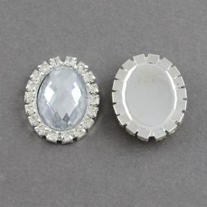 2pc Grab Bin - Acrylic Cabochons, with Grade A Rhinestone and Brass Cabochon Settings, Clear, 25x20mm