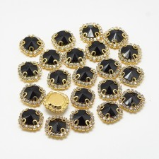 2pc  Jet Black Glass Cabochons, with Grade A Rhinestone and Brass Settings,17x17mm