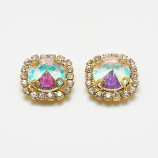 18mm AB Crystal Glass Cabochons, with Grade A Rhinestone and Brass Settings 2pcs
